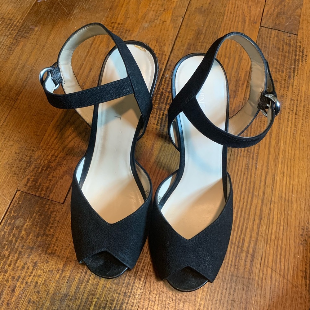 NINE WEST 4” LEATHER STILETTO OPEN TOE HEEL